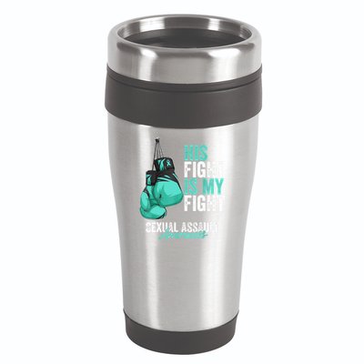Sexual Assault Awareness Month Boxing Gloves Teal Ribbon 16oz Travel Tumbler