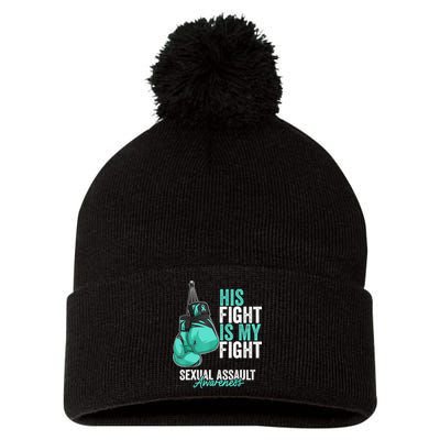 Sexual Assault Awareness Month Boxing Gloves Teal Ribbon Pom Pom 12in Knit Beanie