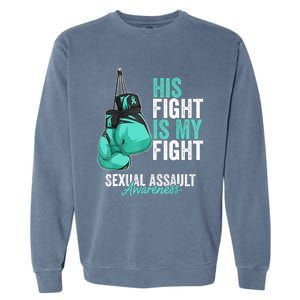 Sexual Assault Awareness Month Boxing Gloves Teal Ribbon Garment-Dyed Sweatshirt