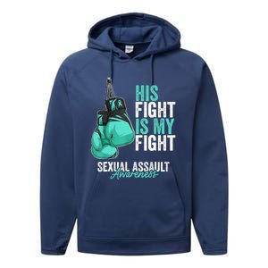 Sexual Assault Awareness Month Boxing Gloves Teal Ribbon Performance Fleece Hoodie