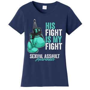 Sexual Assault Awareness Month Boxing Gloves Teal Ribbon Women's T-Shirt