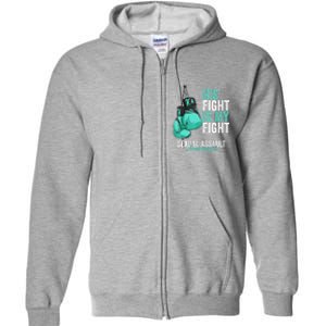 Sexual Assault Awareness Month Boxing Gloves Teal Ribbon Full Zip Hoodie