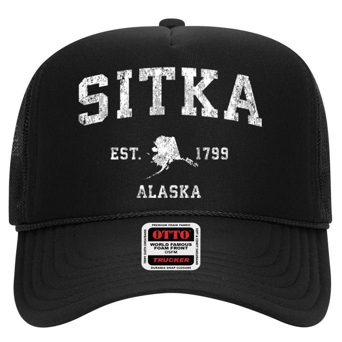 Sitka Alaska Ak Vintage Established Athletic Sports Design High Crown Mesh Back Trucker Hat