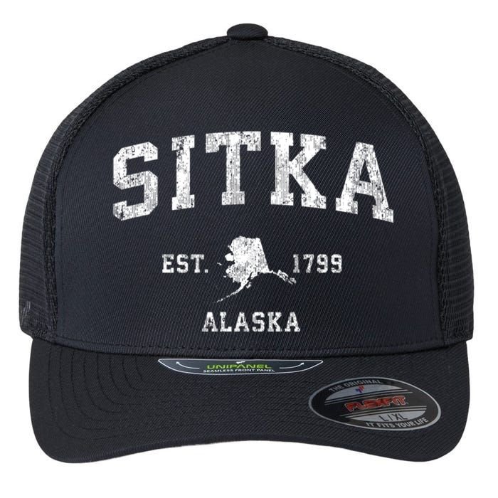 Sitka Alaska Ak Vintage Established Athletic Sports Design Flexfit Unipanel Trucker Cap