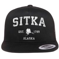 Sitka Alaska Ak Vintage Established Athletic Sports Design Flat Bill Trucker Hat