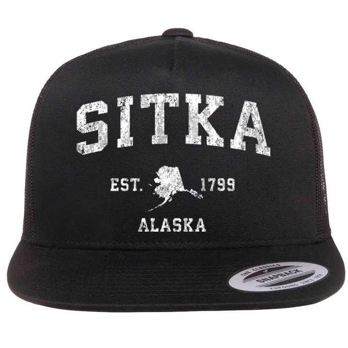 Sitka Alaska Ak Vintage Established Athletic Sports Design Flat Bill Trucker Hat