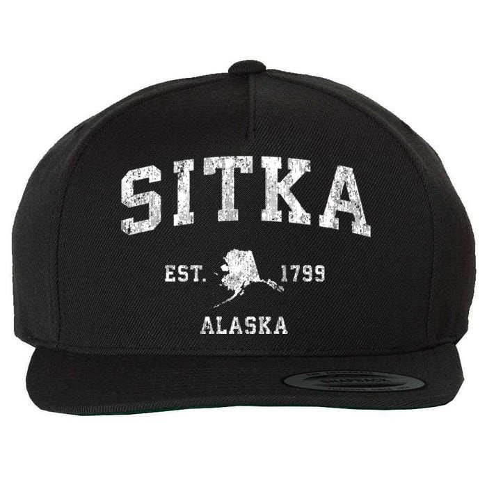 Sitka Alaska Ak Vintage Established Athletic Sports Design Wool Snapback Cap