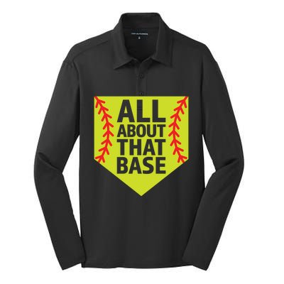 Softball All About That Base Cute Mom Coach Softball Player Gift Silk Touch Performance Long Sleeve Polo