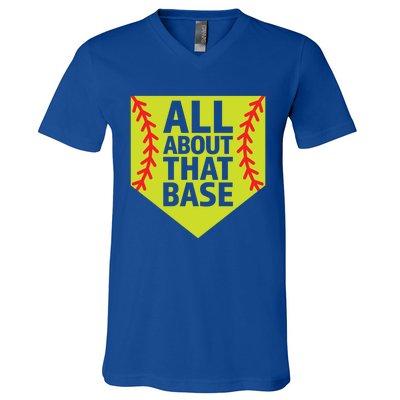 Softball All About That Base Cute Mom Coach Softball Player Gift V-Neck T-Shirt