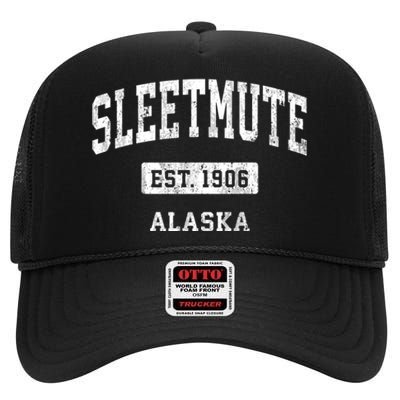 Sleetmute Alaska Ak Vintage Sports Established Design High Crown Mesh Back Trucker Hat