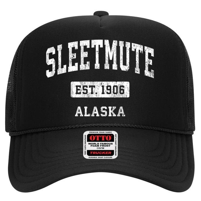 Sleetmute Alaska Ak Vintage Sports Established Design High Crown Mesh Back Trucker Hat