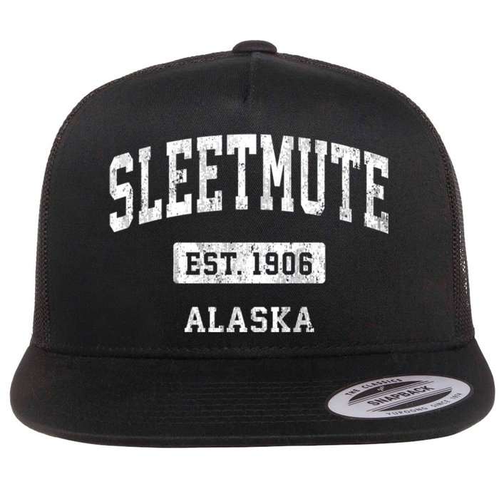 Sleetmute Alaska Ak Vintage Sports Established Design Flat Bill Trucker Hat