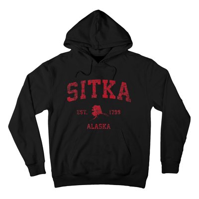 Sitka Alaska Ak Vintage Sports Design Red Print Hoodie