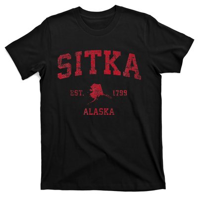 Sitka Alaska Ak Vintage Sports Design Red Print T-Shirt