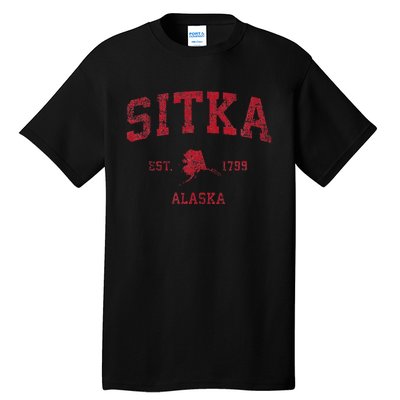 Sitka Alaska Ak Vintage Sports Design Red Print Tall T-Shirt