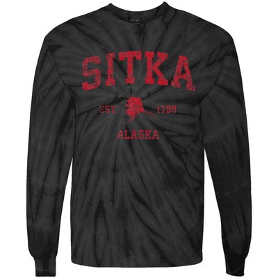 Sitka Alaska Ak Vintage Sports Design Red Print Tie-Dye Long Sleeve Shirt