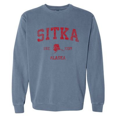 Sitka Alaska Ak Vintage Sports Design Red Print Garment-Dyed Sweatshirt