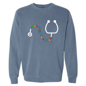 Stethoscope Autism Awareness Medical Rn Nurse Doctor Funny Gift Garment-Dyed Sweatshirt