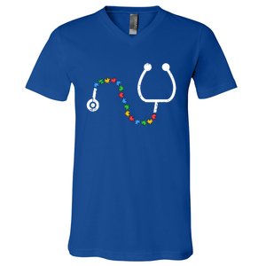 Stethoscope Autism Awareness Medical Rn Nurse Doctor Funny Gift V-Neck T-Shirt