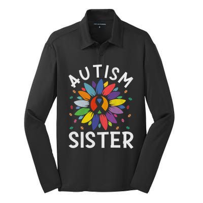 Sunflower Autism Awareness Day Matching Family Autism Sister Gift Silk Touch Performance Long Sleeve Polo