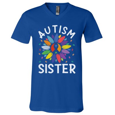 Sunflower Autism Awareness Day Matching Family Autism Sister Gift V-Neck T-Shirt