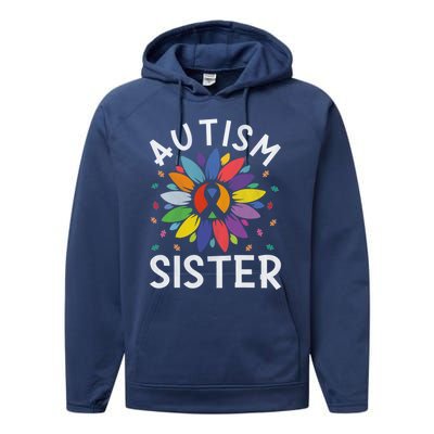 Sunflower Autism Awareness Day Matching Family Autism Sister Gift Performance Fleece Hoodie