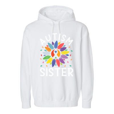 Sunflower Autism Awareness Day Matching Family Autism Sister Gift Garment-Dyed Fleece Hoodie