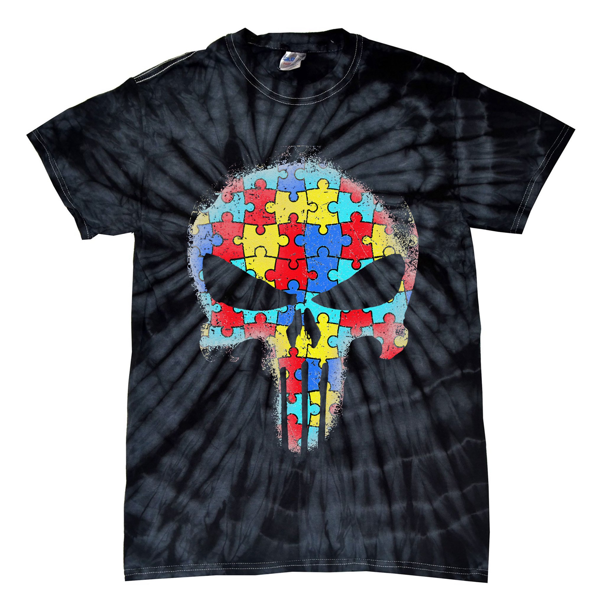 Skull Autism Awareness Tee Mom Dad Autism Tie-Dye T-Shirt