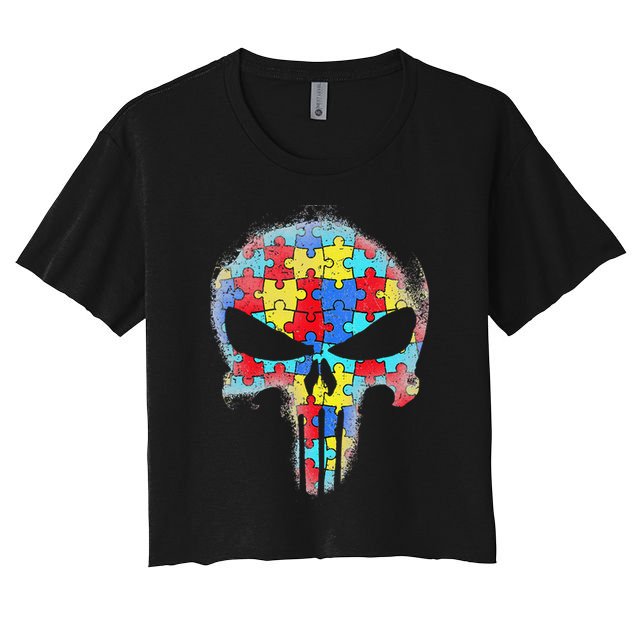 Skull Autism Awareness Tee Mom Dad Autism Crop Top