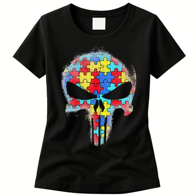 Skull Autism Awareness Tee Mom Dad Autism Womens T-Shirt