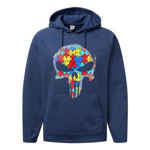 Skull Autism Awareness Tee Mom Dad Autism Performance Fleece Hoodie