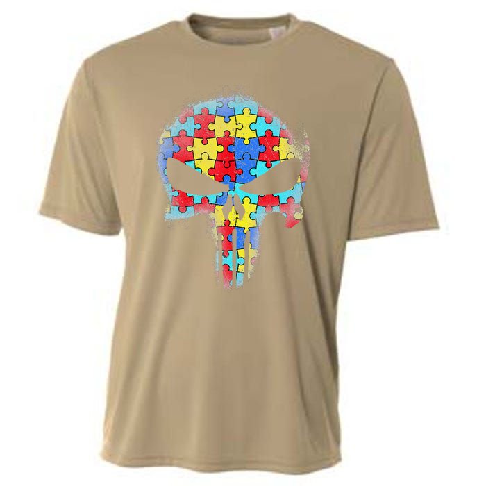 Skull Autism Awareness Tee Mom Dad Autism Cooling Performance Crew T-Shirt