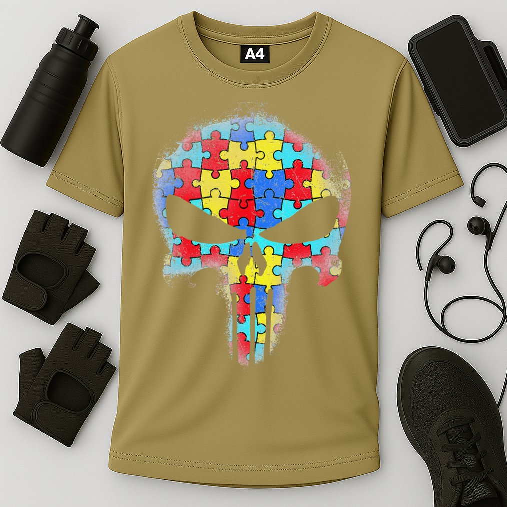 Skull Autism Awareness Tee Mom Dad Autism Cooling Performance Crew T-Shirt