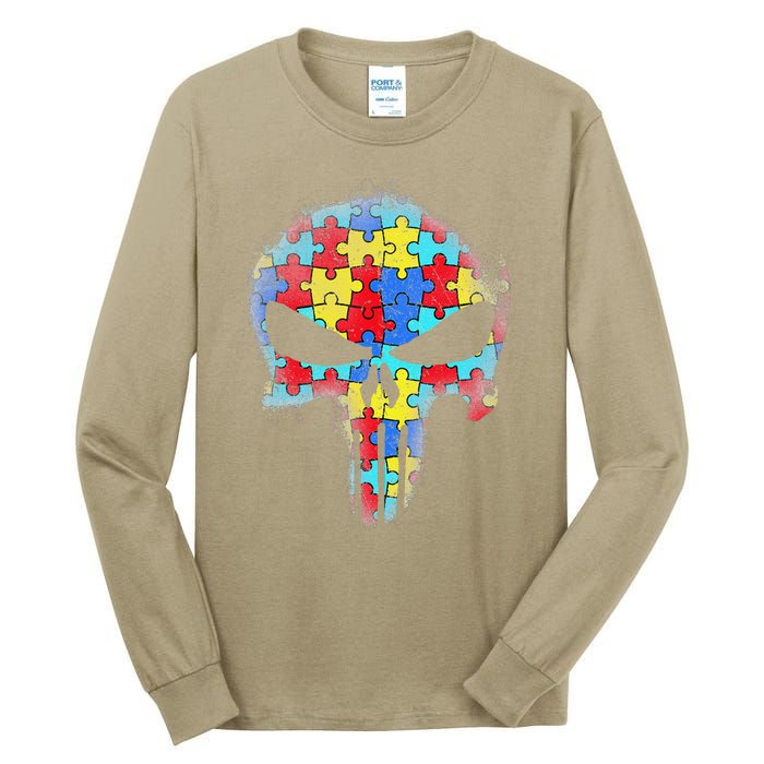 Skull Autism Awareness Tee Mom Dad Autism Tall Long Sleeve T-Shirt