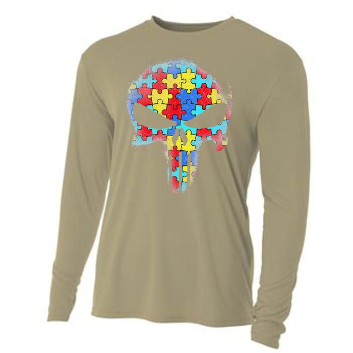 Skull Autism Awareness Tee Mom Dad Autism Cooling Performance Long Sleeve Crew