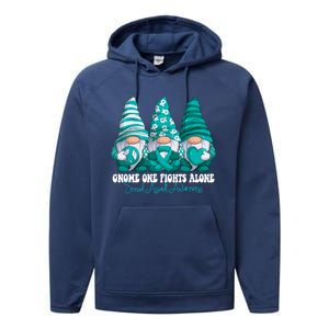 Sexual Assault Awareness Month Teal Ribbon Gnomies Support Performance Fleece Hoodie