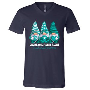 Sexual Assault Awareness Month Teal Ribbon Gnomies Support V-Neck T-Shirt