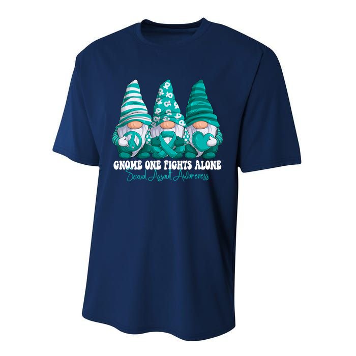 Sexual Assault Awareness Month Teal Ribbon Gnomies Support Performance Sprint T-Shirt