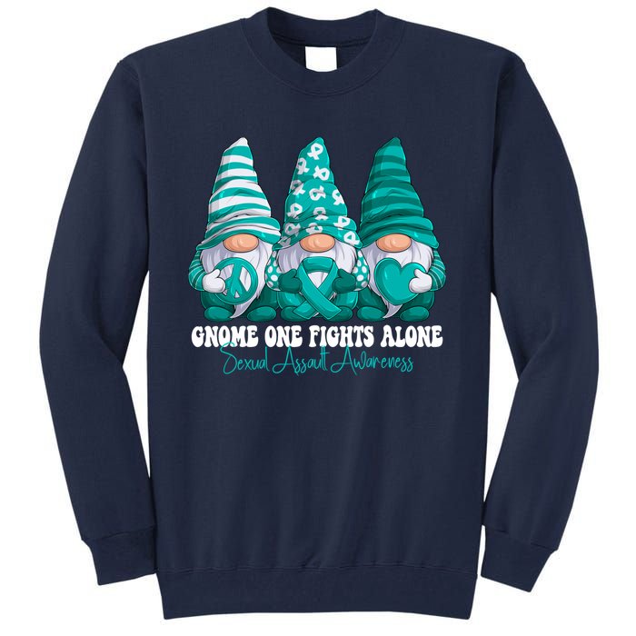 Sexual Assault Awareness Month Teal Ribbon Gnomies Support Tall Sweatshirt