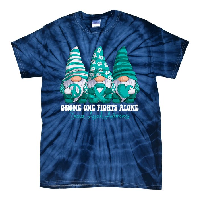 Sexual Assault Awareness Month Teal Ribbon Gnomies Support Tie-Dye T-Shirt