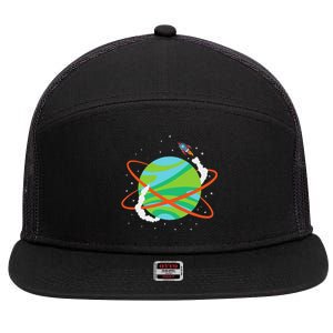 Spacecraft Approaching A Distant Exoplanet 7 Panel Mesh Trucker Snapback Hat