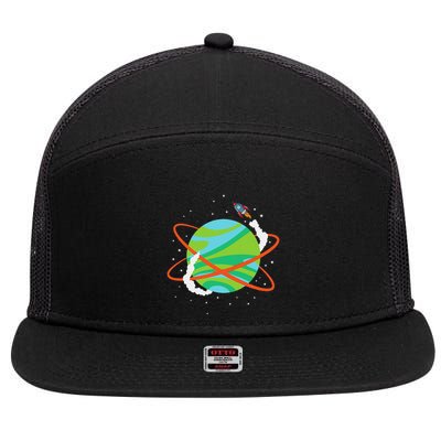 Spacecraft Approaching A Distant Exoplanet 7 Panel Mesh Trucker Snapback Hat