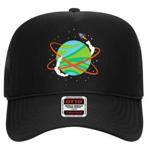 Spacecraft Approaching A Distant Exoplanet High Crown Mesh Back Trucker Hat