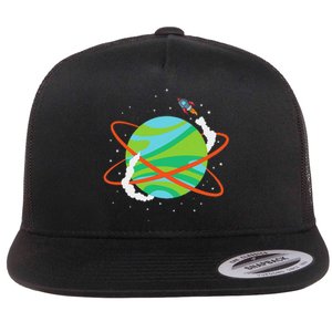 Spacecraft Approaching A Distant Exoplanet Flat Bill Trucker Hat