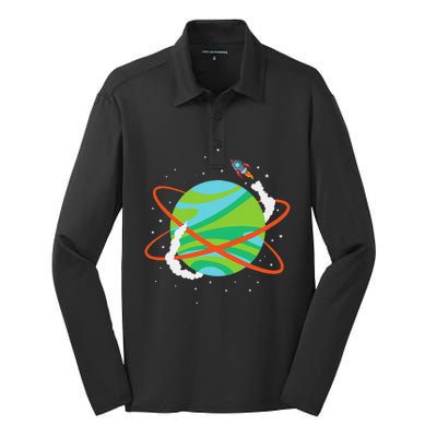 Spacecraft Approaching A Distant Exoplanet Silk Touch Performance Long Sleeve Polo