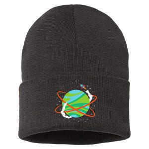 Spacecraft Approaching A Distant Exoplanet Sustainable Knit Beanie