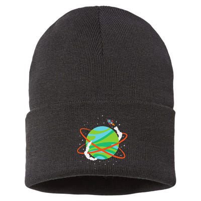 Spacecraft Approaching A Distant Exoplanet Sustainable Knit Beanie