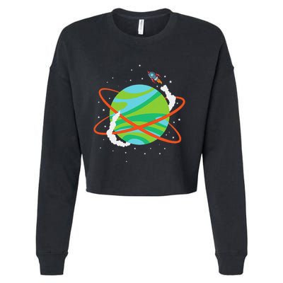 Spacecraft Approaching A Distant Exoplanet Cropped Pullover Crew