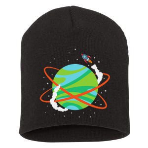 Spacecraft Approaching A Distant Exoplanet Short Acrylic Beanie