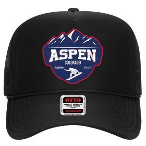 Ski At Aspen Colorado Grunge Style High Crown Mesh Back Trucker Hat